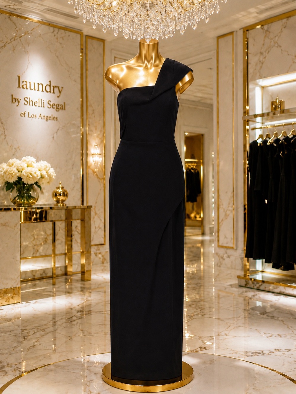 NWT Laundry by Shelli Segal Sculptural Black Evening Gown Size 0